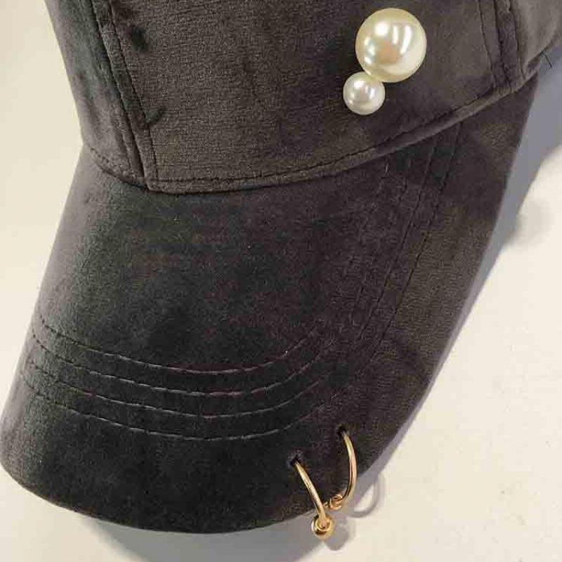 Autumn Winter Baseball Cap Women Velvet Golden Ring Beads Hat Fashion Headwear Accessories