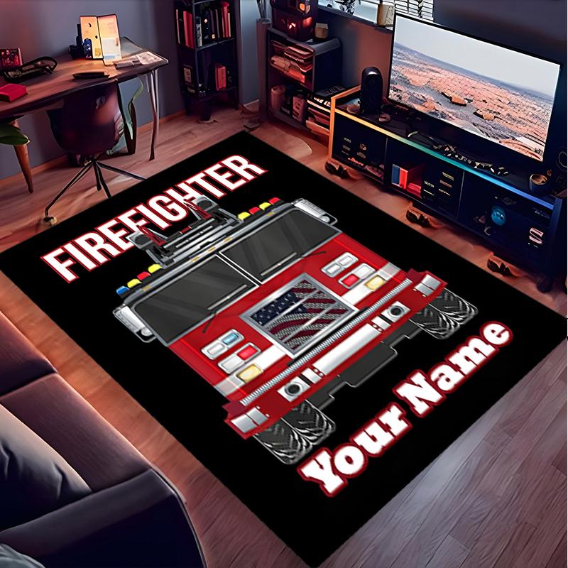 1PC Custom Name Firefighter Gear Theme Floor Mat Ideal for Living Room, Game Rooms, Office, Bedroom, Office Floor Mat , Floor Mats for Home