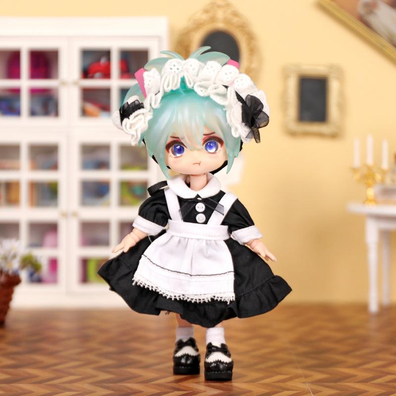 Ob11 Doll Clothes Vintage Maid Outfit Dress Scarf Headwear Set for Obitsu11, GSC, Molly, YMY,1/12 Doll Clothes Doll Accessories