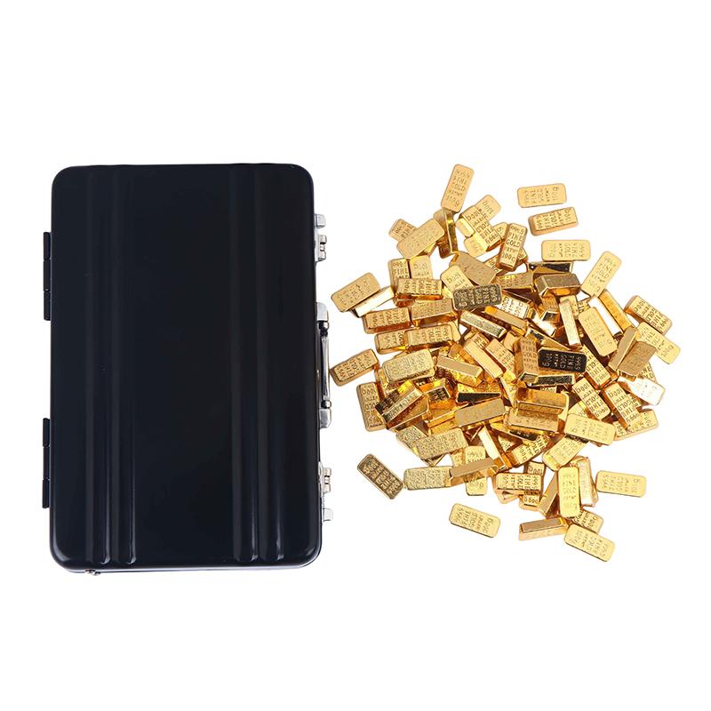 Aluminum Alloy Suitcase With Mini Gold Bar Replica Gold-Plated Alloy Collectible Doll House Micro Scene Decoration Display Model