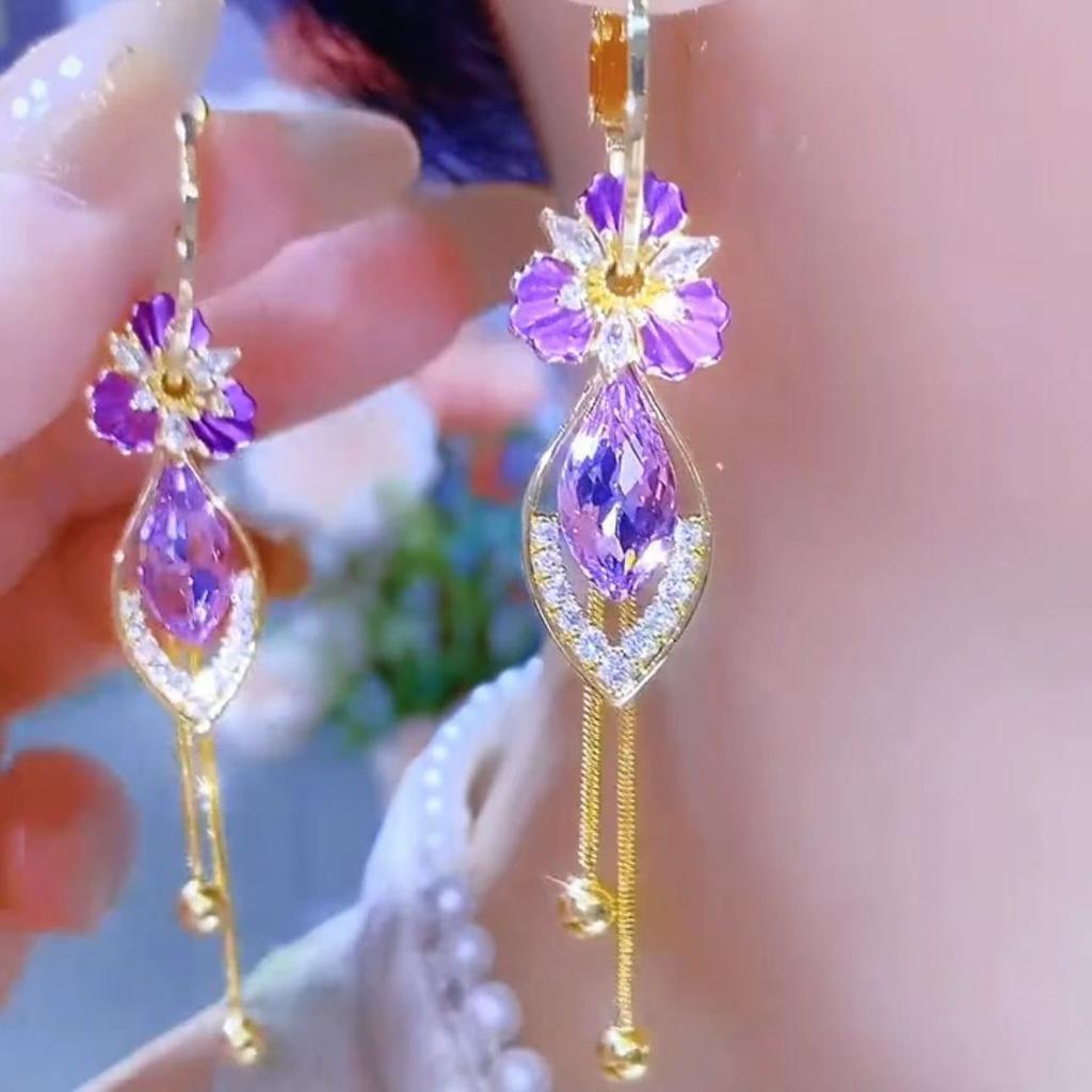Temperament and High-end Zircon Flower Tassel Women's Light Luxury Fashion Versatile Trendy Earrings