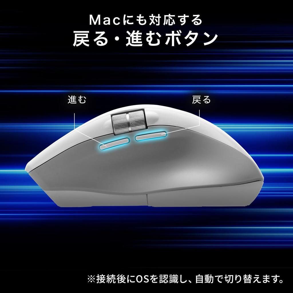 Sanwa Direct Wireless Horizontal 5 Mouse, Scrolling, Silent, Bluetooth, Rechargeable, Buttons, Black, 400-MAWBT207