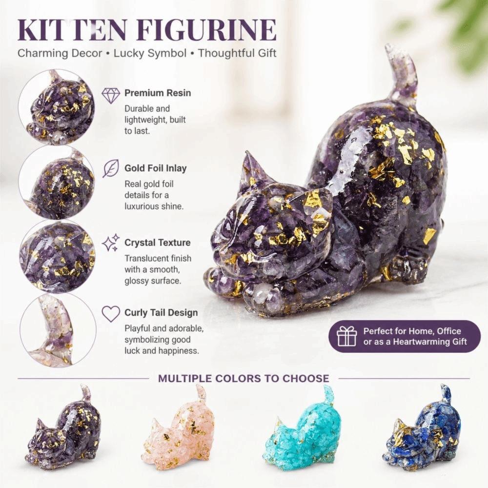 Cadeaux Figurine Chat en Cristal à Queue Bouclée Accents Feuille d'Or Style Artisanal Statue de Chat Ornement de Chat Décor de Salon