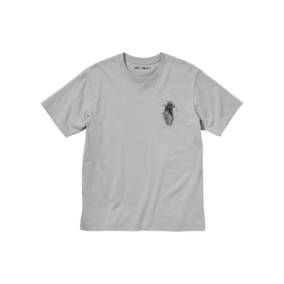 Uniqlo T-shirt a maniche corte con stampa pattern fumetto X Attack on Titan Collaborazione SS23 Top da uomo Grigio 462437-03