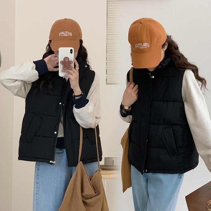 Spring and Autumn New Short Down Cotton Vest Women Wear Loose Outer Vest Jacket