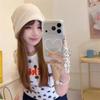 Japanese & Korean White Heart Chain Case for iPhone 17, 16 Pro Max, 15, 14 - High-End Design.