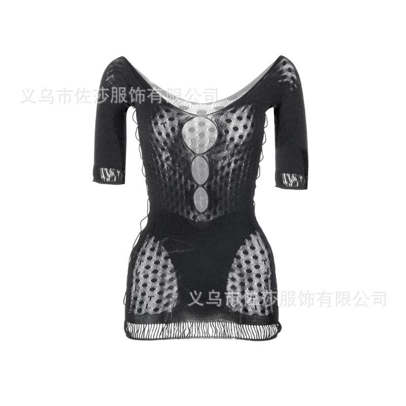 Sex Underwear Women's Sexy Black Hollow Hip Wrap Skirt Mesh Long Sleeve Jacquard Perspective