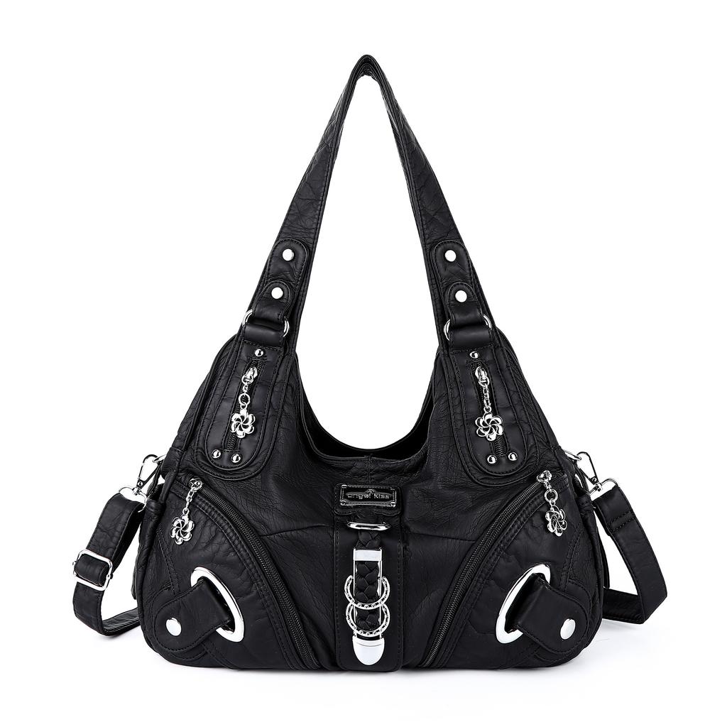 Borsa a Spalla da Donna Grande Capacità con Tasche Multiple e Manico Superiore a Forma di Raviolo di Caffè Tote Satchel