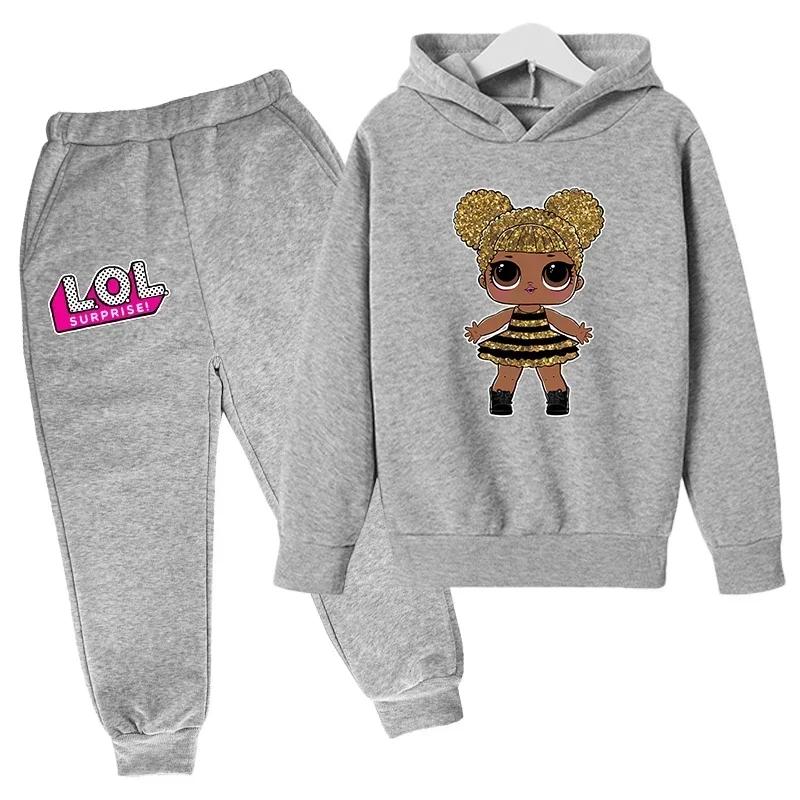 Autumn and Winter Sports Suit Anime Print Hooded Boys Casual Long Sleeve Sweatshirts Cartoon Streetwear Girls Kids Clothes