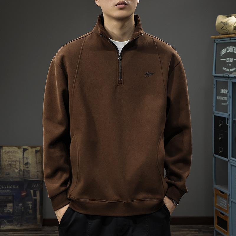 

Осенне-зимняя бархатная внутренняя рубашка поло, мужской тяжелый полированный вышитый свитер, осенняя американская свободная повседневная куртка 4XL темно-коричневого