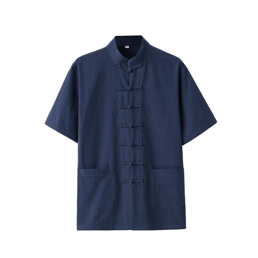 Chinese Traditional Clothes Style Short Sleeve Tai Chi Pure Cotton Shirt Tang Suit Uniform for Men Kung Fu Tang Zhuang Male Top