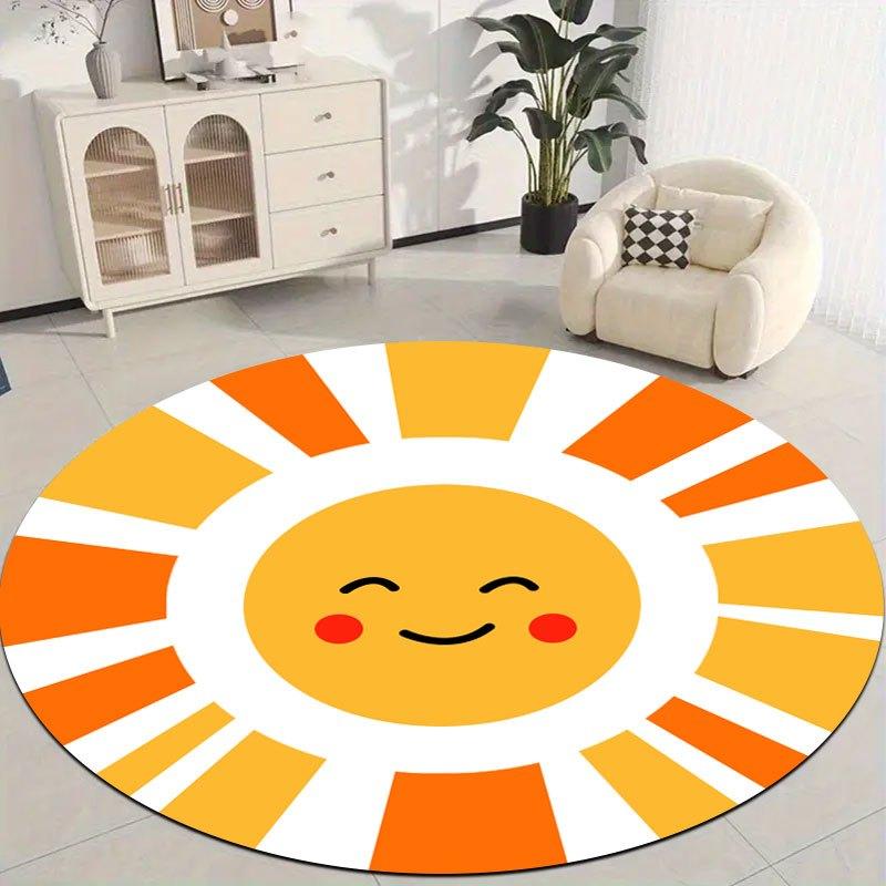 Happy Sun Face Design Flannel-printed round floor mats are slip-resistant Suitable living room bedroom terrace garden carpets