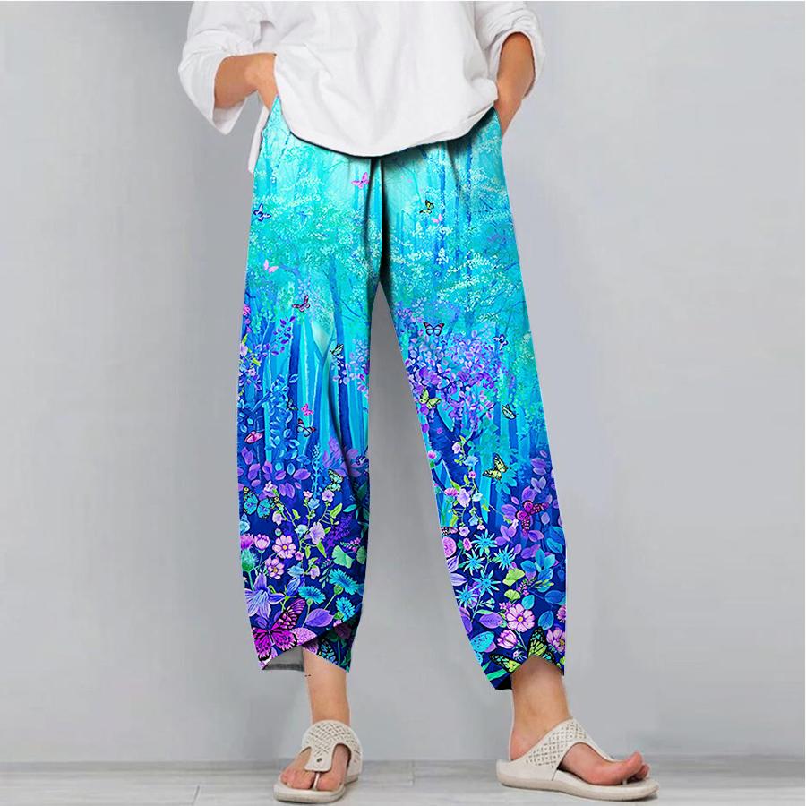 

Мужские модные повседневные брюки, свободные широкие брюки, рабочая одежда с карманами и принтом кластера лесных цветов, Slack