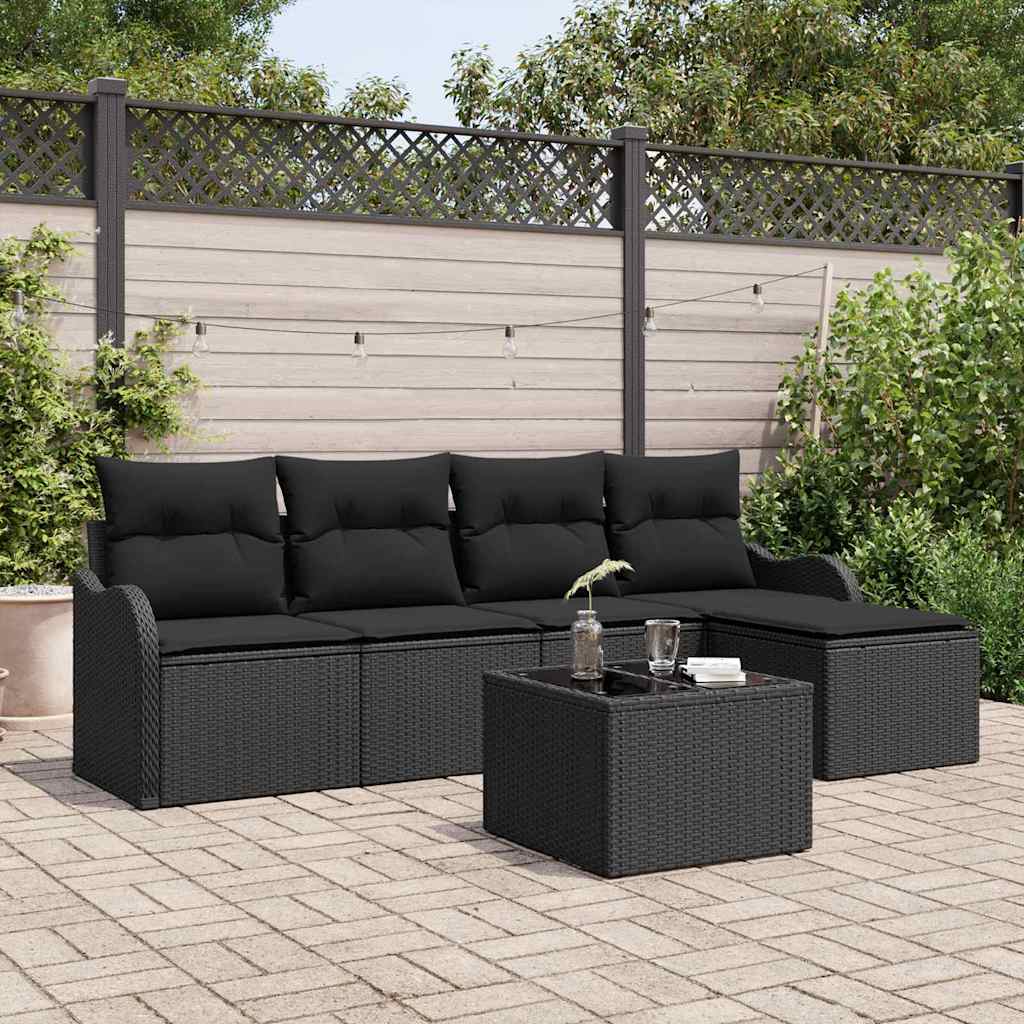 Garten-Sofa-Set 6-teilig Schwarz Poly-Rattan