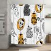Modern Cartoon Print Shower Curtain Cute Cats Dogs Bath Decoration Set for Home Bathroom Decor in White Gray Yellow Black Stripe