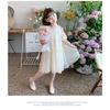 Girls Mesh Princess Dress Stylish Puff Sleeve Solid Color Kids