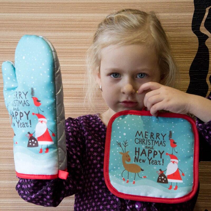 1pcs/set Christmas Oven Mitts and Pot Holders Set Baking Anti-Hot Gloves Kitchen Cooking BBQ Gloves New Year Xmas Party Supplies