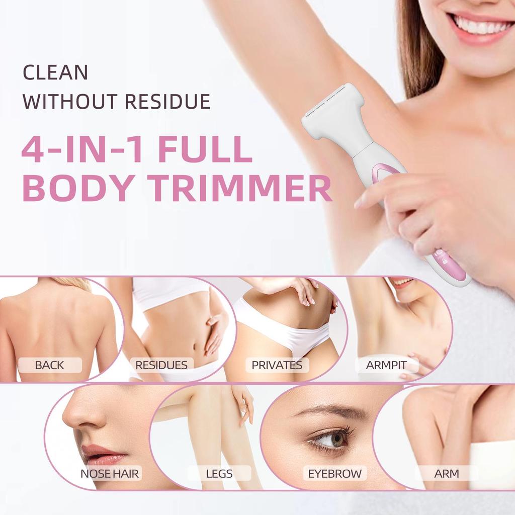 4-in-1 Women's Hair Remover and Electric Trimmer for Bikini, Pubic, and Nose Hair