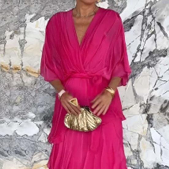 Women's Flowy Chiffon Wedding Guest Dress Ruffle Half Sleeve Empire