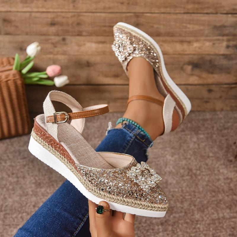 

2025 Новые женские сандалии с закрытым носком Модные с пайетками Повседневные Летние Новые Хрустальные Цветочные Большого размера Бестселлер Сандалии Шлепанцы 43