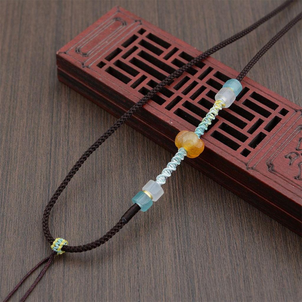 Hand-Woven Macrame Necklace with Aventurine Crystal and Pumpkin Jade Pendant