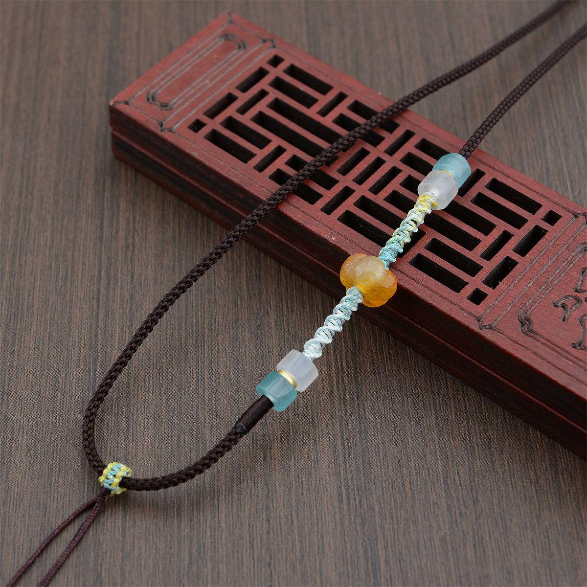 Adjustable Jade Guanyin Pendant Necklace with Finely Knitted Sweater Chain коричневый