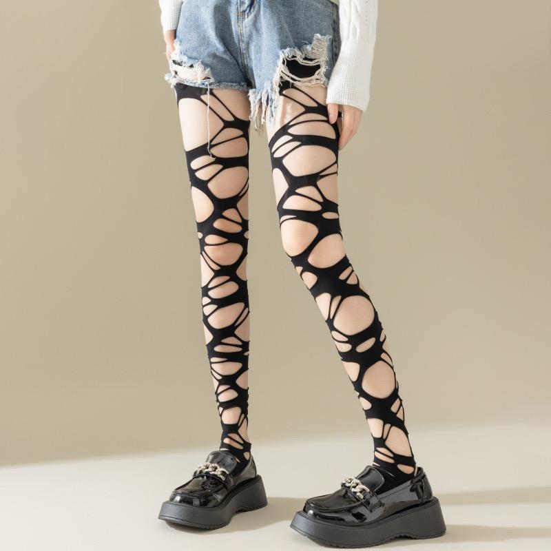 

Women S Edgy Ripped Fishnet Tights Distressed Punk Y2K Grunge Goth Aesthetic Anti-Slip Stretchy Pantyhose One Size