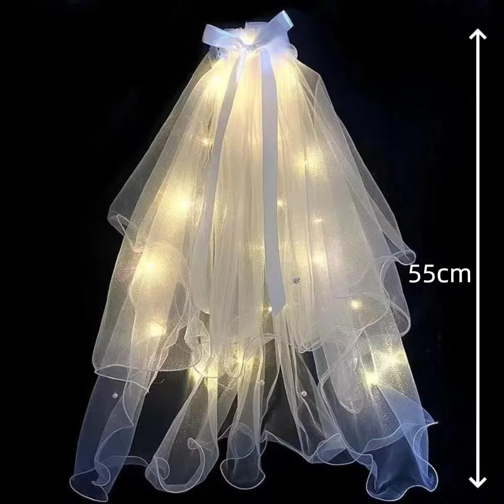Hair Accessories Glow Wedding Veil Bowknot Light Up Veil New Bride Wedding Veil  for Women
