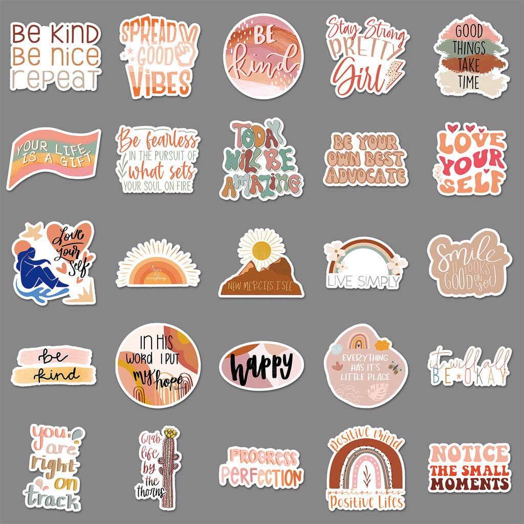 50 Boho Style Inspirational English Personalized Text Guka Hand Account Decorative Suitcase Stickers