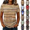 Women's Geometric Print Neck Short Sleeve T-Shirt Casual Pullover Top