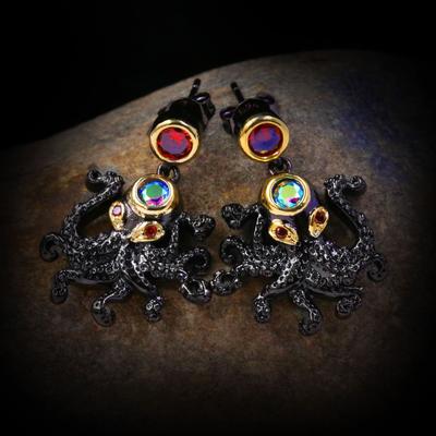Copper Gold Plated Octopus Black Gun Earrings Fashionable Beauty Accessories Earrings