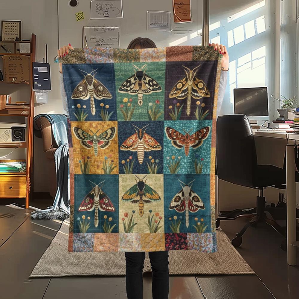 1Pc Patchwork Insect Print Flannel Blanket, High quality Comfortable for All Seasons, Home Decor, Warmth and Comfort, Perfect for Christmas Gifts67