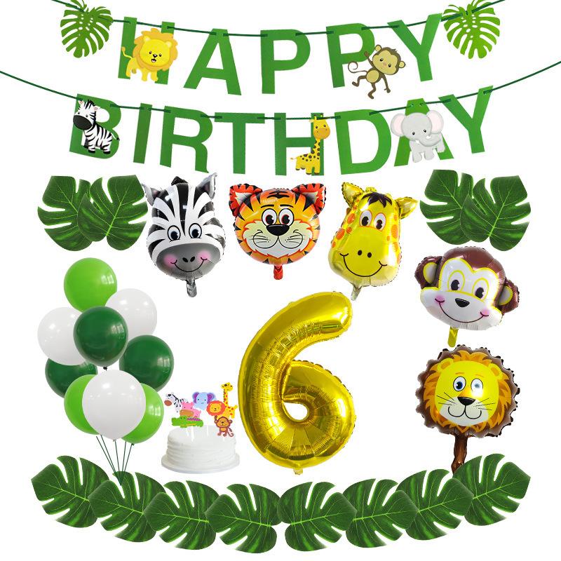 Animal-Themed Birthday Party Decorations, Animal Letter Flags, Foil Balloon Party Supplies Set