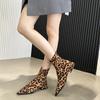 BCEBYL Autumn and Winter Fashion New Leopard Print Square Heel Pointed Toe Comfortable Zipper Women's Ankle Boots Zapatos Mujer