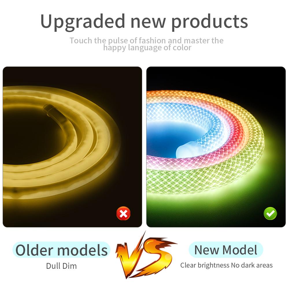 WS2812B WS2811 DC5V Round Reticulate Pattern Neon LED Strip 50Leds/m 360 Degree Smart RGBIC Flexible Silicone Light Tape IP67