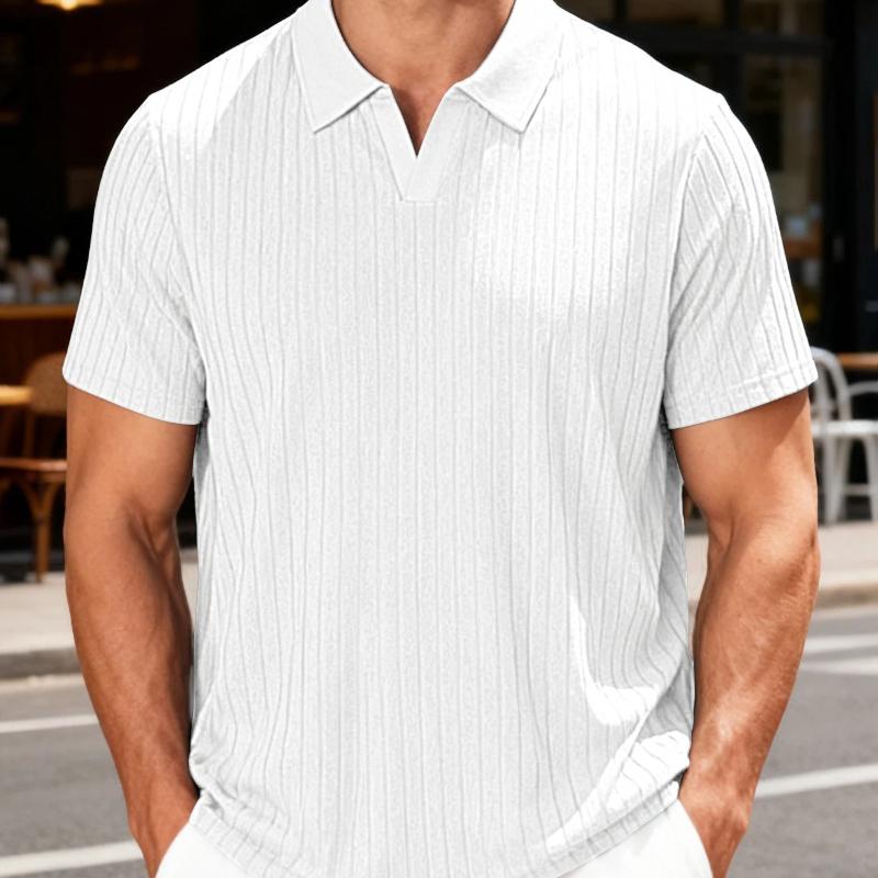 Men's New Summer Casual Breathable Terry Jacquard Lapel Striped Short Sleeve Shirt