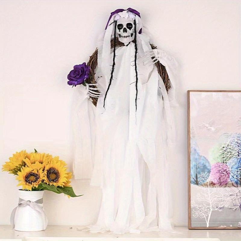 Skeleton Haunted House Props Pendant Ghost Bride Groom Rattan Ring Garland Party Dress Up Decoration Supplies Halloween Decor