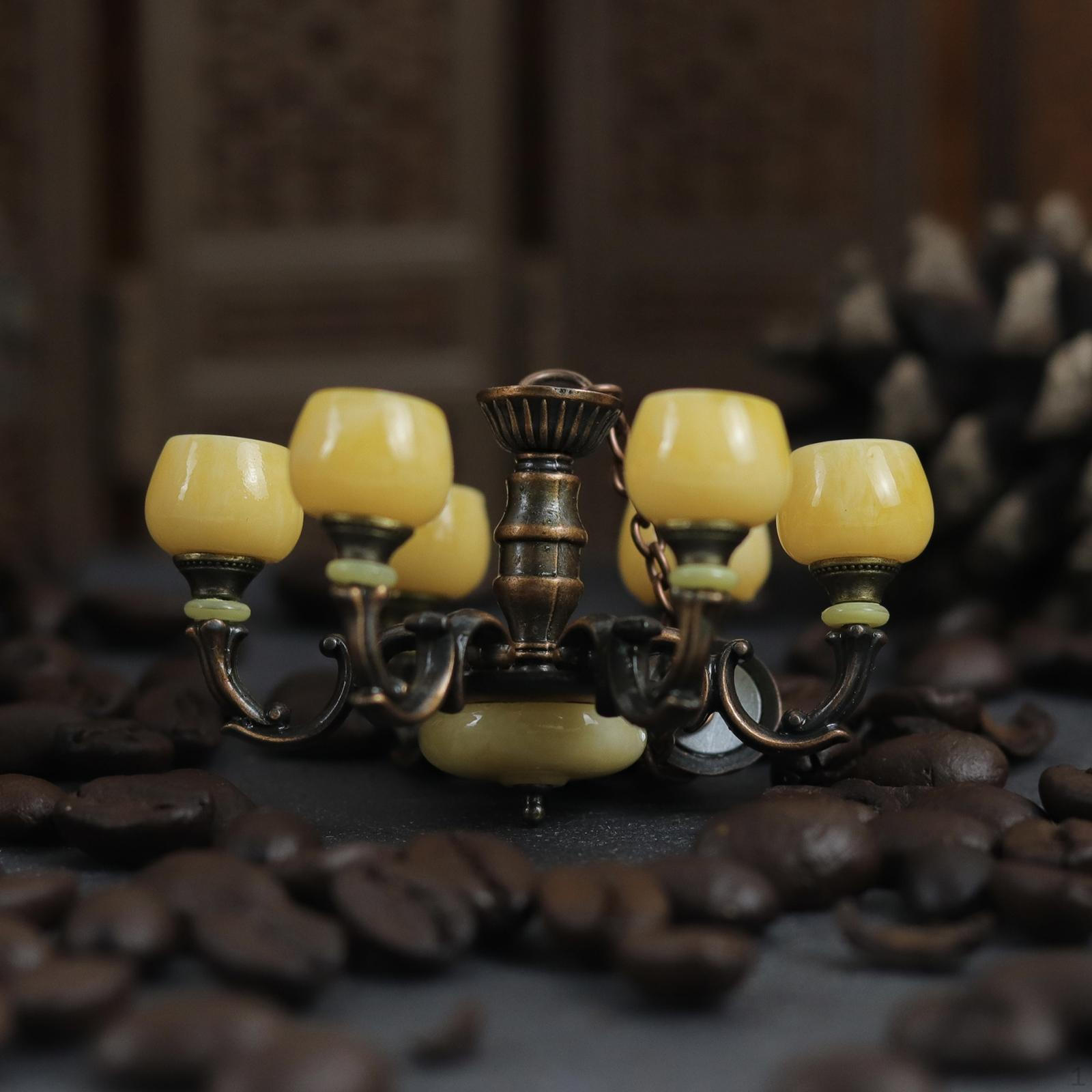 

1/12 Кукольный домик, 6-рожковая люстра, украшение для кукольных аксессуаров, светильники для домашней гостиной Bronze