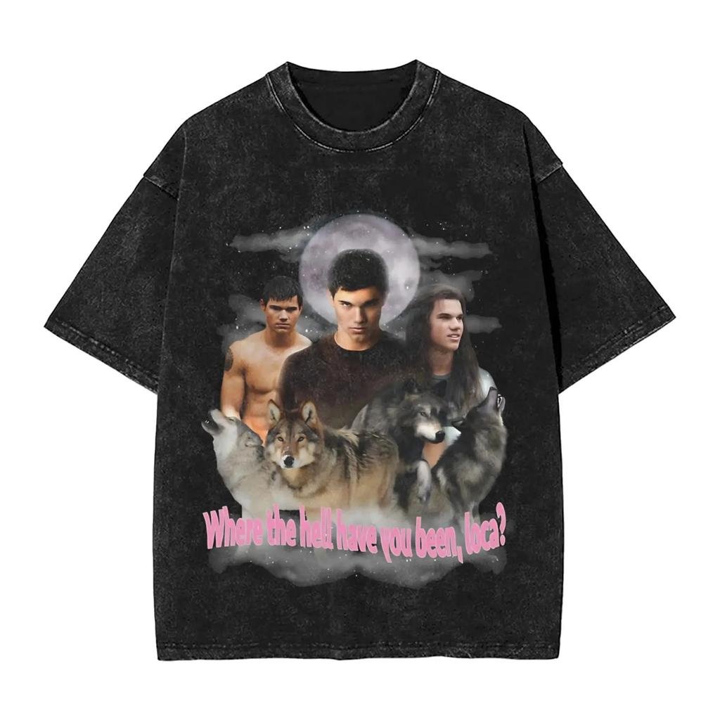Crepuscolo Jacob Black Squadra Jacob Lupo Grafica Unisex Cotone Pesante Nero Vintage Streetwear T-Shirt