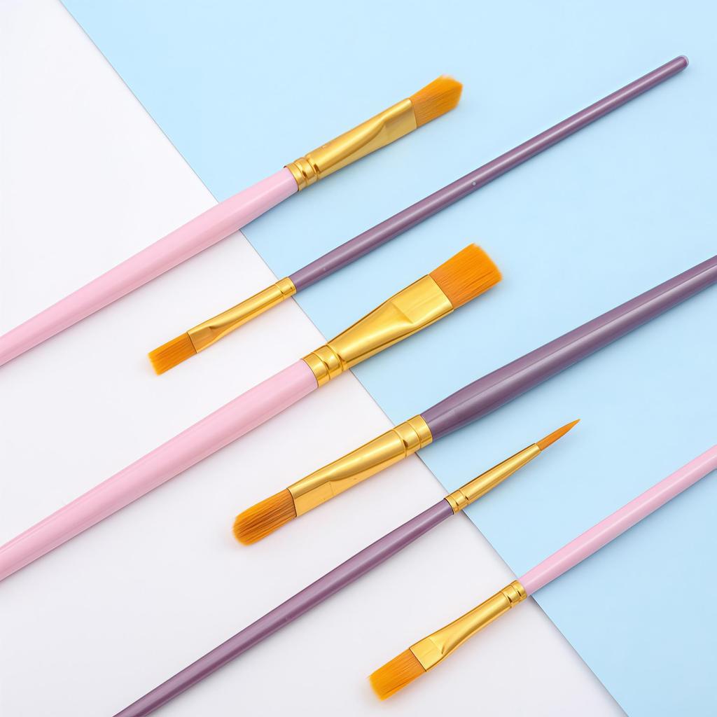 Children's Paintbrush Set: 10-Piece Long Handle Nylon Brushes for Oil, Acrylic, and Watercolor Painting.