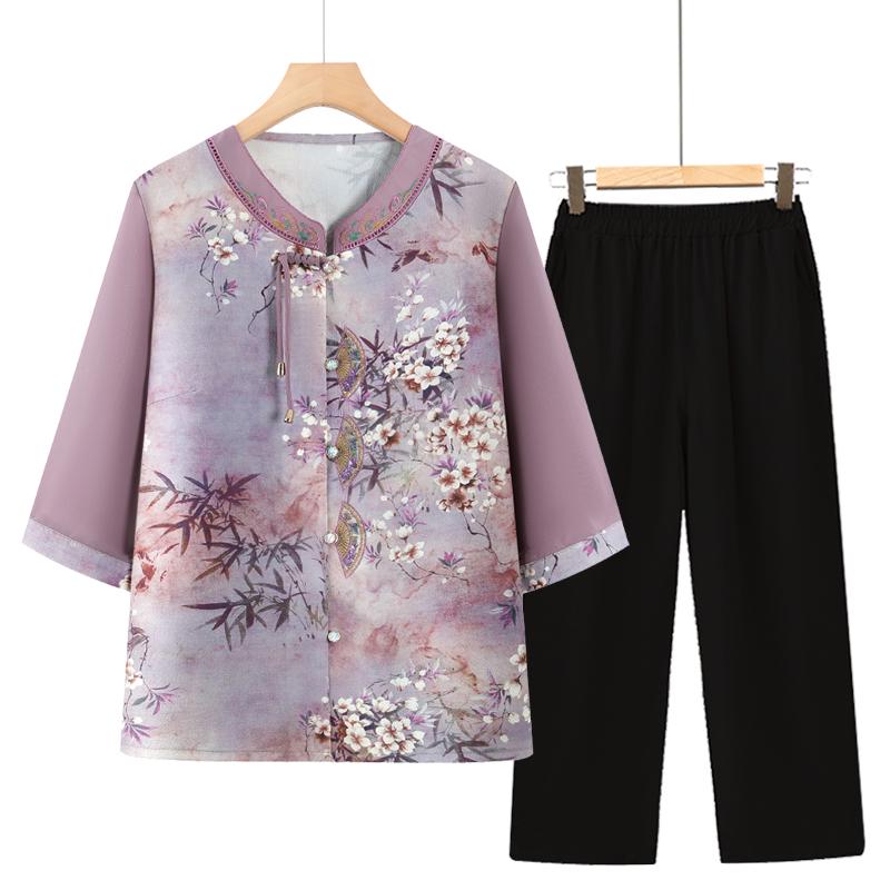 Elegant Summer Mid-Sleeve Cardigan for Elderly Women - New Chinese Style