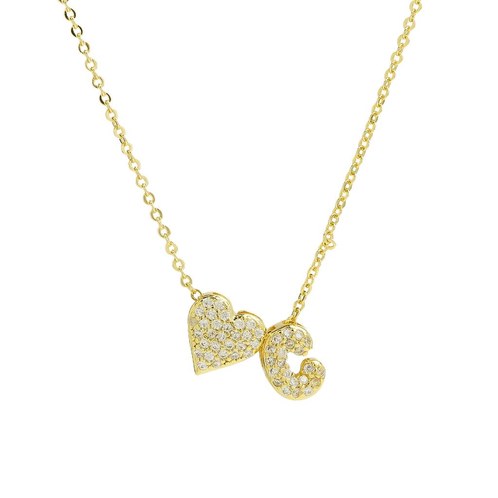 Fashion Small Bubble Initial Heart Letter Necklace 18K Gold Plated Link Chain Romantic Copper Heart Letter Pendant Necklace Gift