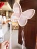 Pearl Butterfly Fan with Luyuan Peony Flowers, 3D Artificial Flowers, Chinese Style Dance Photography, Long Handle Round Fan for Women