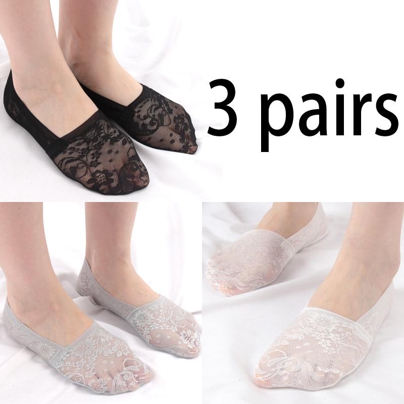 3 Paar Damen Mädchen Sommer Dünn Atmungsaktiv Silikon Rutschfest Damen Socken Spitze Blume Kurze Socke Antirutsch Unsichtbar Knöchelsocken