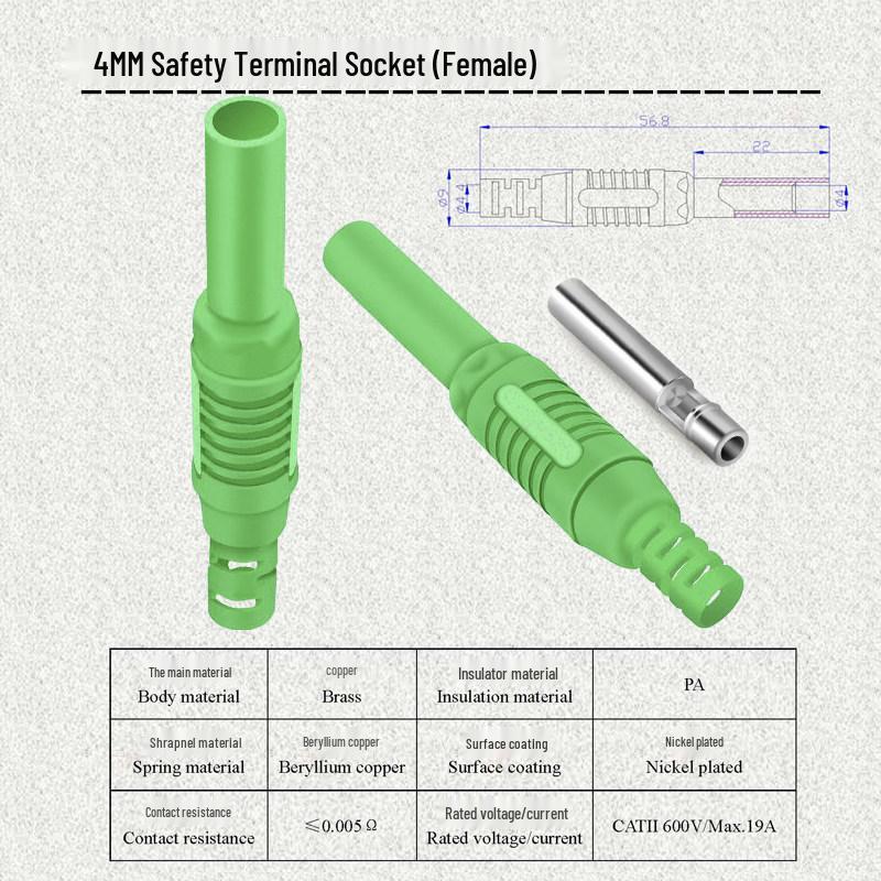 4mm Male to Female Banana Plug Test Extension Cord, Copper-Nickel Plated Connector, 32A Solderable Socket
