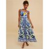 Womens Summer Boho Floral Dress Spaghetti Strap Square Neck Ruffle Casual Flowy A-Line Beach Swing Party Long Sundress Sleeveless Maxi Dress for Women
