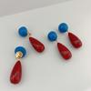 Wine Red Retro Earrings for Women: Exaggerated Hong Kong Style Teardrop Ear Jewelry for a Festive New Year.