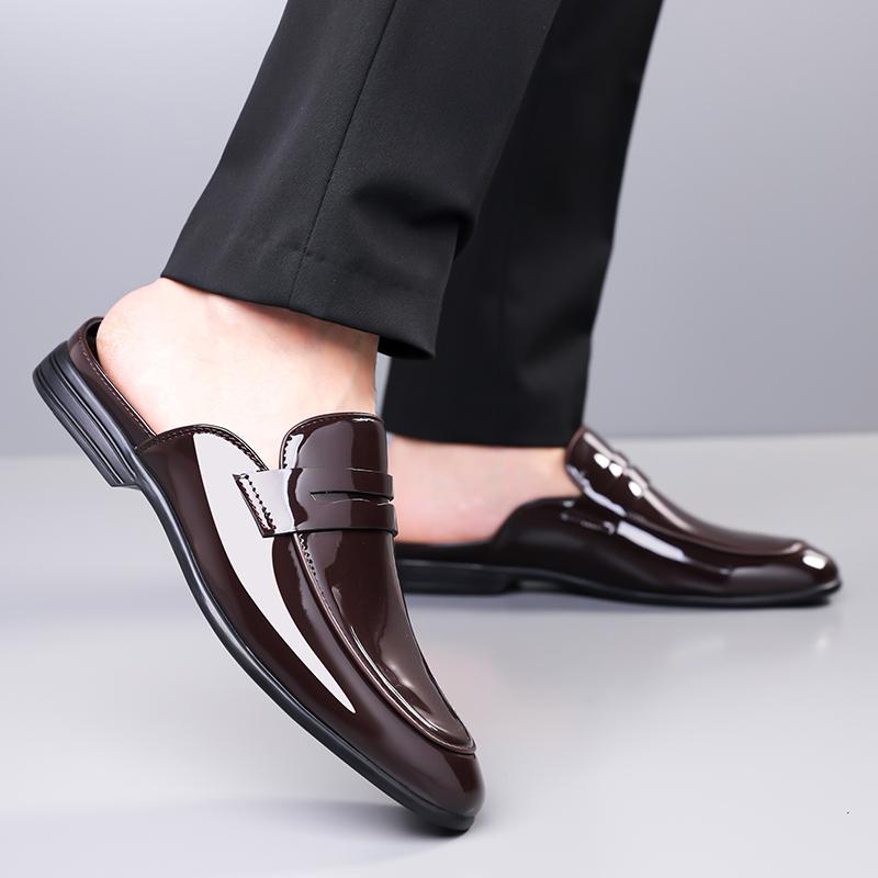 Fashion Pearlite Layer Leather Men Half Loafers Shoes Mens Party Shoes Casual Designer Shoes Fashion Loafers Luxury Slippers New Summer