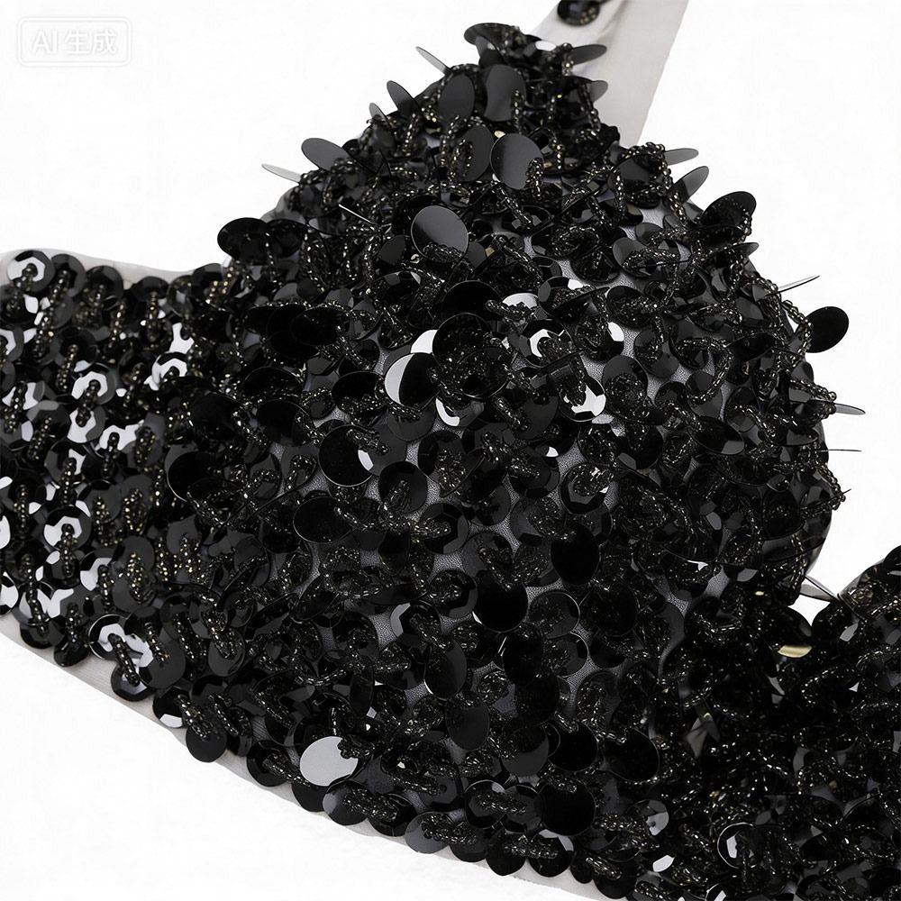 Sequins Beading Belly Dance Bustier Bra Padded Stage Performance Top Sequins Crop Top  Stage