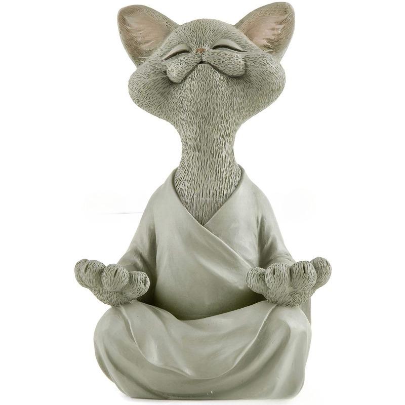 Herzlich lachende Katze Figur Meditation Schwarze Katze Harzfigur Heimdekoration Figur